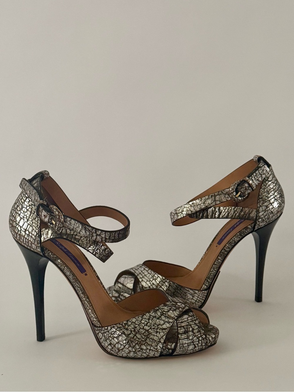 Ralph Lauren Collection Crackled Metallic Silver Stiletto High Heels 120mm 39B